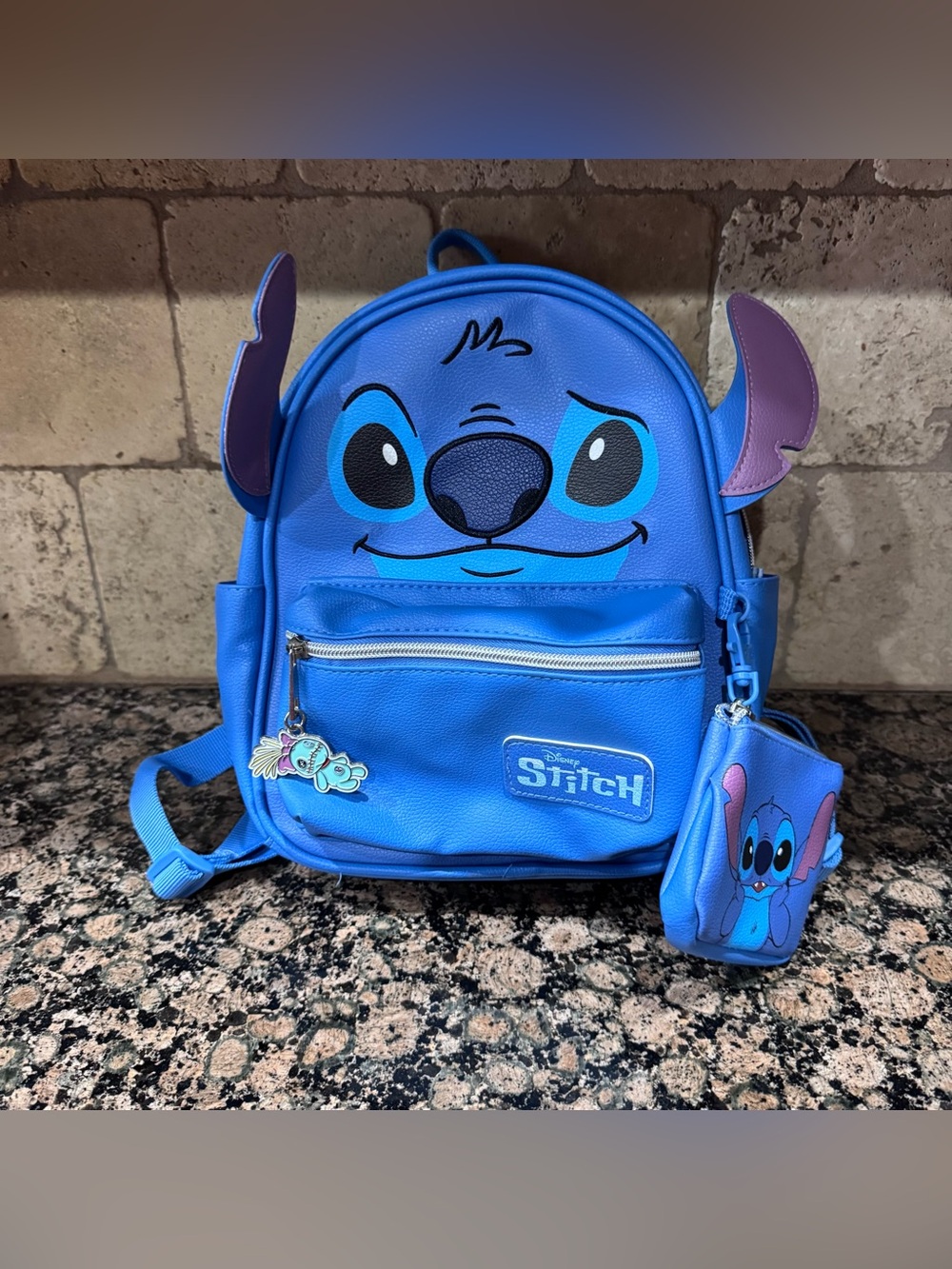 Disney Blue Stitch Mini Backpack with Ear Details and Coin Pouch